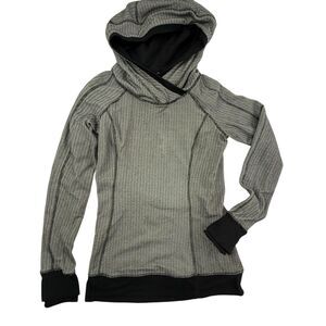 Lululemon Think Fast Hoodie Women 6 Gray Black Herringbone Thumbholes Run Yoga
